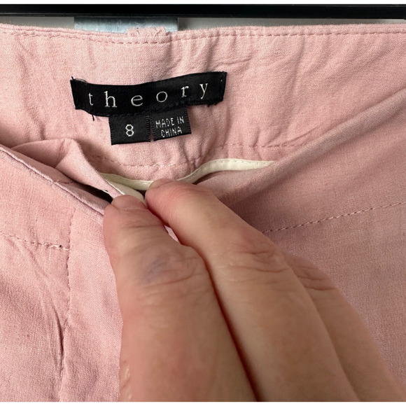 Theory Pink Linen Blend Cropped Pants Sz 8 Career Casual Pockets Lagenlook C18 - Picture 2 of 7